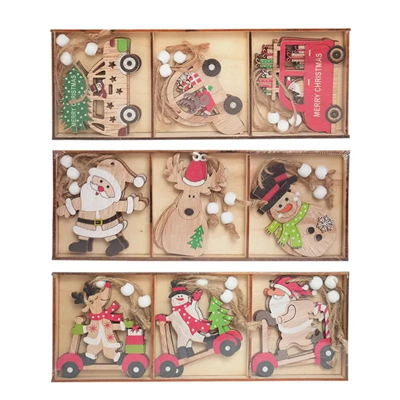 Wooden Christmas Pendant Merry Christmas Decoration for Home 2023 Navidad Xmas Tree Hanging Ornaments Kids Gifts New Year 2024