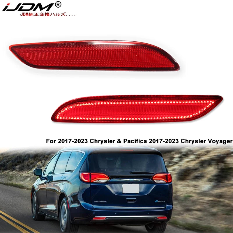 2pcs For 2017-2023 Chrysler & Pacifica Voyager Bumper Reflector Lights Function as Tail, Brake & Rear Fog Lamps Re