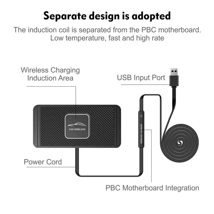 Car Wireless Charger Silicone Non Slip Pad for iPhone 15 14 13 12 Samsung 15W Car Wireless Phone Chargers Fast Charging Station