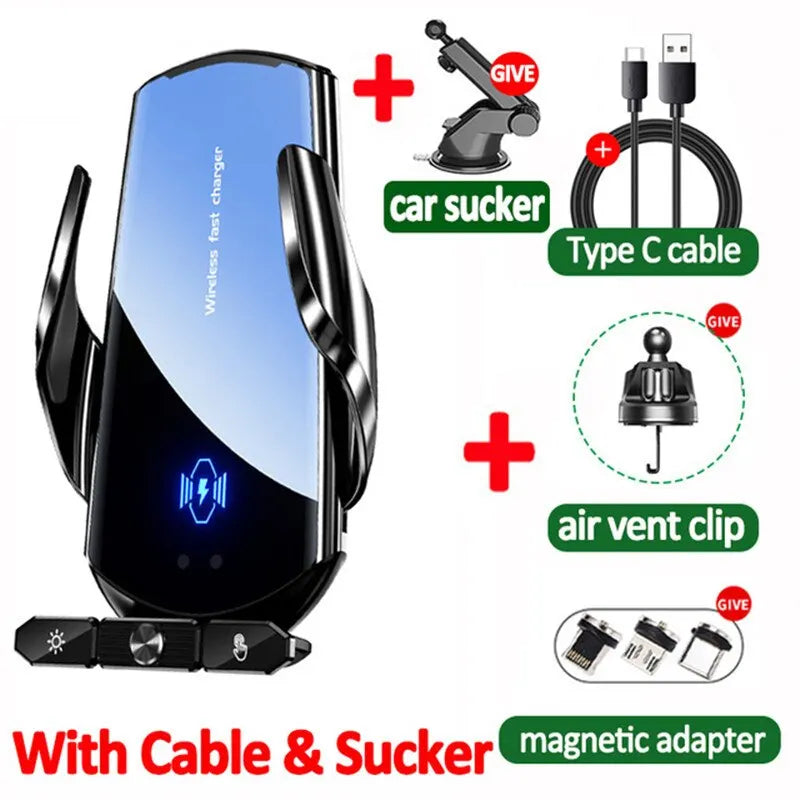 Car Wireless Charger Magnetic Fast Charging Station Air Vent Stand Car Phone Holder Mount For iPhone 15 14 13 12 Samsung Xiaomi Black With Sucker