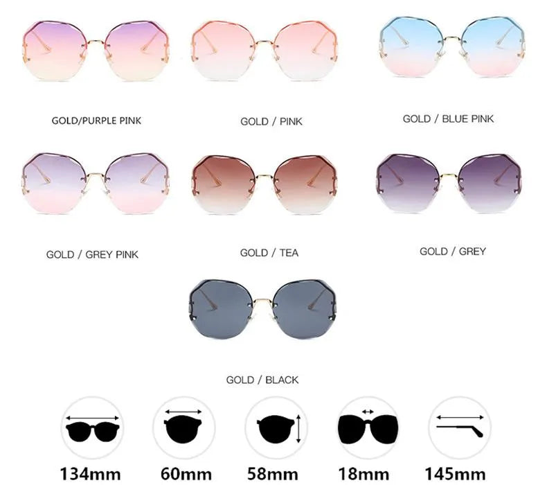 2023 Fashion Tea Gradient Sunglasses Women Ocean Water Cut Trimmed Lens Metal Curved Temples Sun Glasses Female UV400