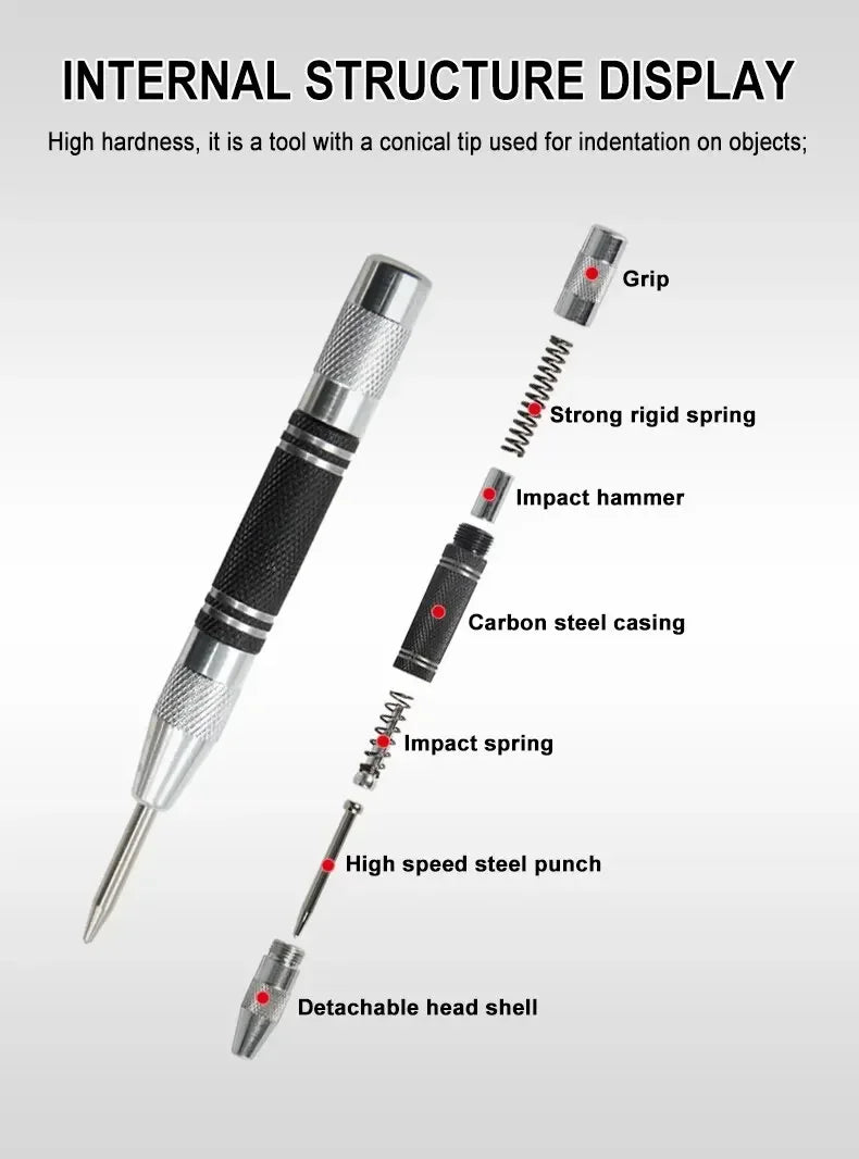 1pc Automatic center punch locator window breaker universal 28mm/155mm woodworking punch metal drill tool