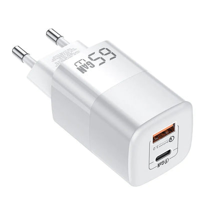 KUULAA 65W GaN Charger Quick Charge 4.0 3.0 Type C PD USB Charger for IPhone15 14 13 Pro Max Fast Charger For Laptop PD Charger EU White