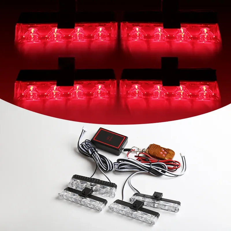 1set Grill Car LED Light Strobe Red Blue Emergency Remote Wireless Control Flash Signal Fireman Beacon Warning Lamp Red