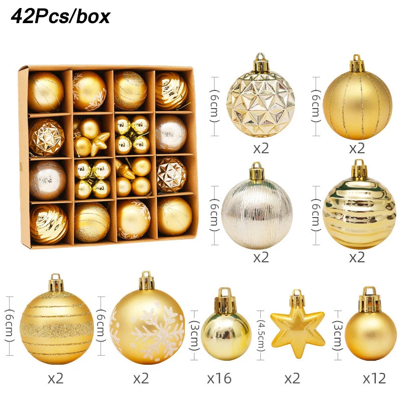 1Box Mixed Christmas Ball Ornament Red White Gold Xmas Tree Hanging Bauble Pendants Christmas Decorations For Home Navidad Noel D Other