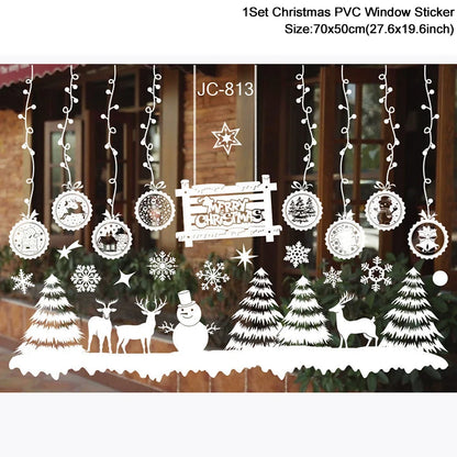 1Set Santa Claus Snowman Elk Window Stickers Snowflake Electrostatic Wall Sticker 2024 Christmas Decoration For Home New Year set21