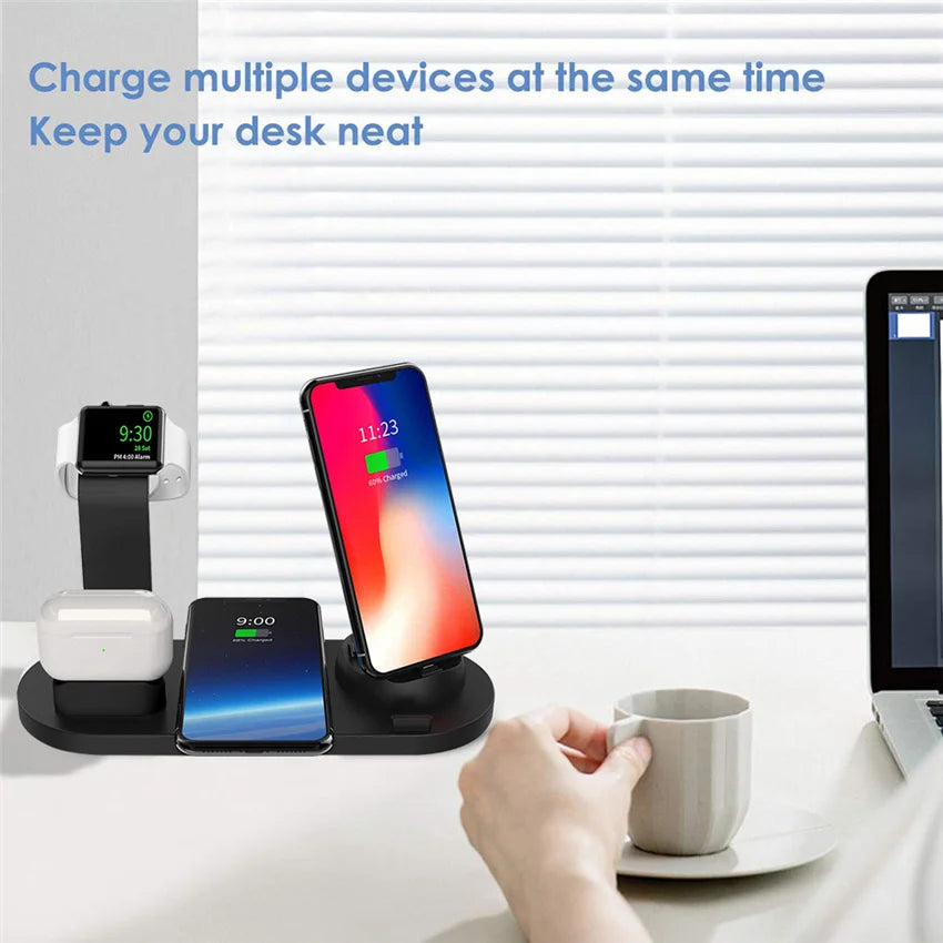 5 In 1 Wireless Charger Stand Pad For iPhone 15 14 13 12 11 X Apple Watch Airpods Desk Phone Chargers Fast Charging Dock Station