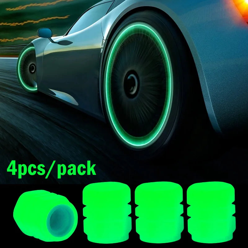 4pcs Luminous Valve Caps Fluorescent Night Glowing Car Motorcycle Bicycle Bike Wheel Tyre Hub Luminous Valve Stem Caps Decors 4pcs (Green)