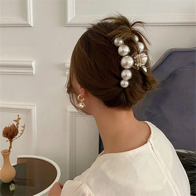 AWATYR 2021 New Hyperbole Big Pearls Acrylic Hair Claw Clips Big Size Makeup Hair Styling Barrettes for Women Hair Accessories