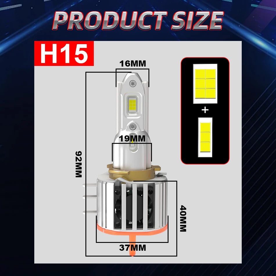 H15 LED Canbus 1500W 1200000LM DRL Day Running Lights Auto Mini Diode 6500K White Turbo Fan Car Lights Plug&Play 12V