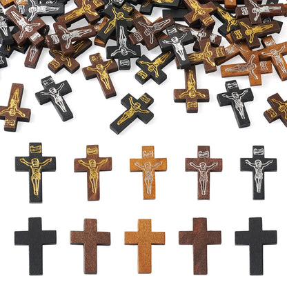 100Pcs Wooden Cross Pendants Printed Wood Charms For Easter Jewelry Bracelet Necklace Making Findings Mxied Color Mixed Color