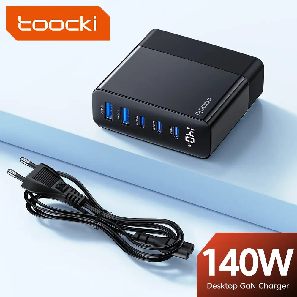 Toocki 140W USB Charger Multi Port Charging Station GaN Fast Charge Desktop For iPhone 15 PD Type C Power Adapter LED Display