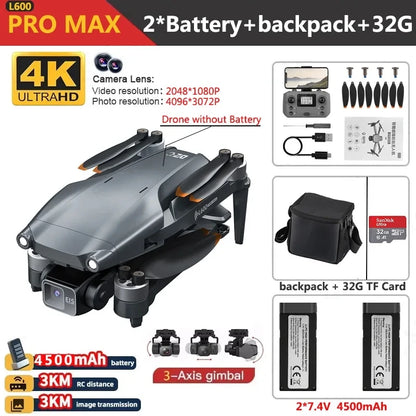 L600 PRO MAX Drone 4K Three-Axis PTZ HD Dual Camera Laser Obstacle Avoidance Brushless Motor GPS 5G WIFI RC FPV Quadcopter Toys L600 PRO MAX 4K 2B CHINA