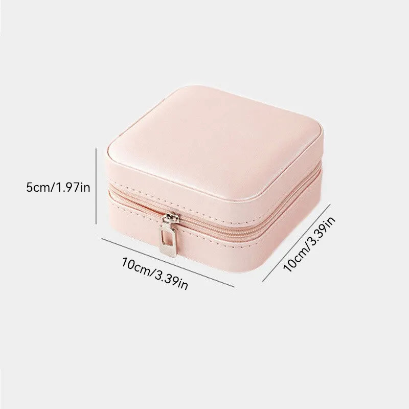 Solid Color Jewelry Organizer Leather Square Small Round Box Ring Earrings Portable Travel Jewelry Storage Bag