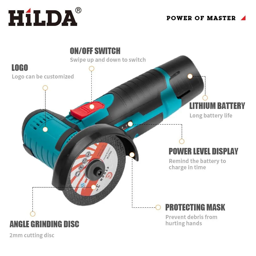 HILDA 12v Mini Angle Grinder Rechargeable Grinding Tool Polishing Grinding Machine For Cutting Diamond Cordless Power Tools