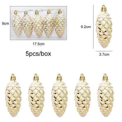 5Pcs Painted Christmas Pine Cone Xmas Tree Hanging Ornament Pendants Merry Christmas Decoration for Home Navidad New Year Gift