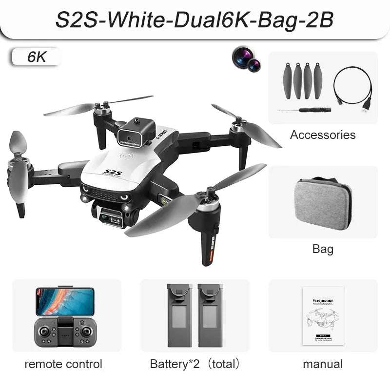 NEW S2S Mini Drone 4k Profesional 8K HD Camera Obstacle Avoidance Aerial Photography Brushless Motor Foldable Quadcopter Kid Toy Dual6K-Bag-2B CHINA