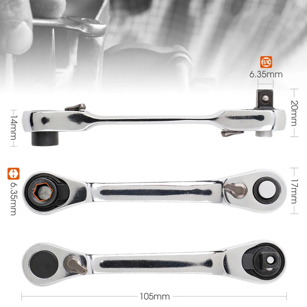 Mini treble 1/4 Ratchet Wrench Double Ended Quick Socket Ratchet Wrench Screwdriver Hex Torque Wrenches Set Spanner