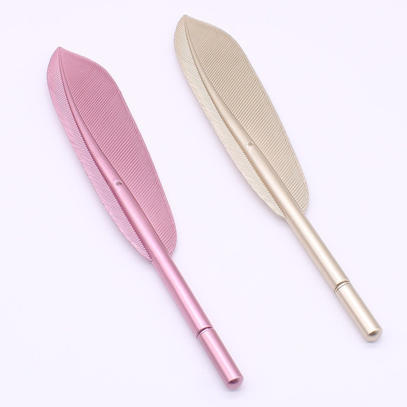 2 Pcs Beautiful Feather Gel Pens 0.5mm Creative Kawaii Cute Neutral Pen Ink Pen Gift School Office Supplies Stationery 2PCS Pink and gold Black