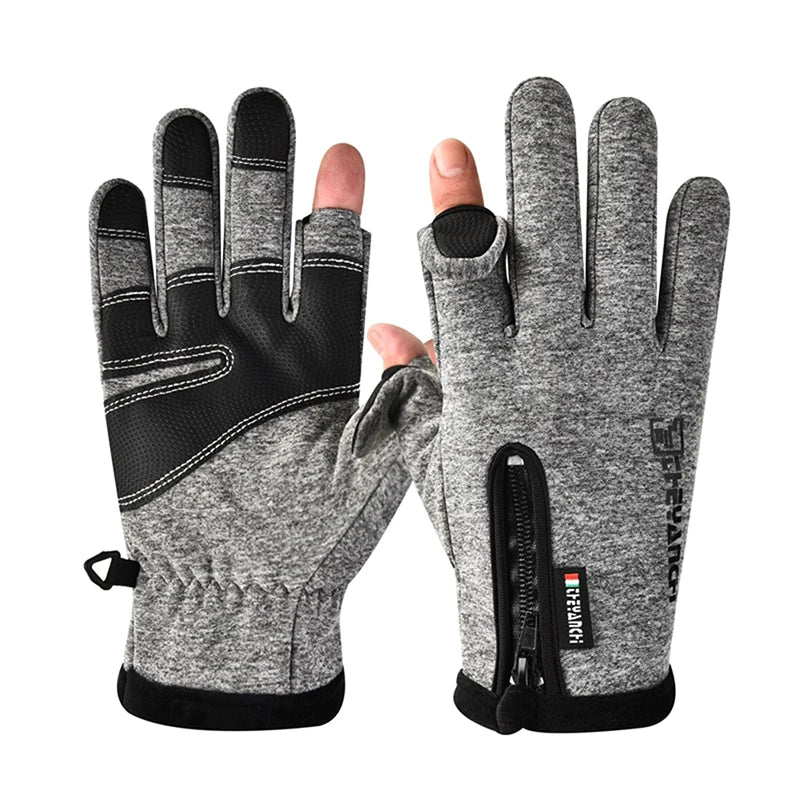 Outdoor Winter Gloves Waterproof Moto Thermal Fleece Lined Resistant Touch Screen Non-slip Motorbike Riding grey as pic