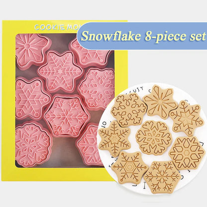 8Pcs 3D Christmas Cookie Cutters Biscuit Mold Santa Snowman Tree Elk Cookie Mould Stamp Xmas New Year Party Decor Baking Tools F