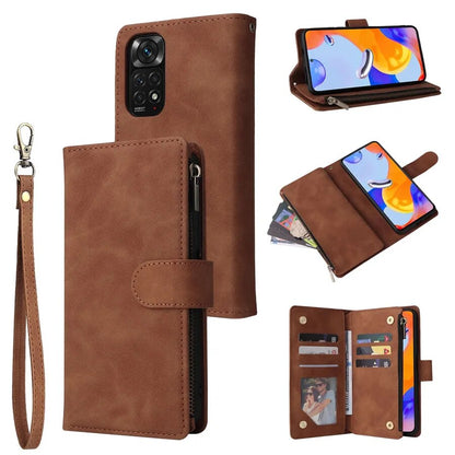 Wallet Multi-Card Zipper Flip Leather Case For Xiaomi Redmi 10C 9A 9C 9T 8 Note 12 Pro 11 Pro 10 Pro 9 Pro 8 7 Poco X5 Pro 12T Brown