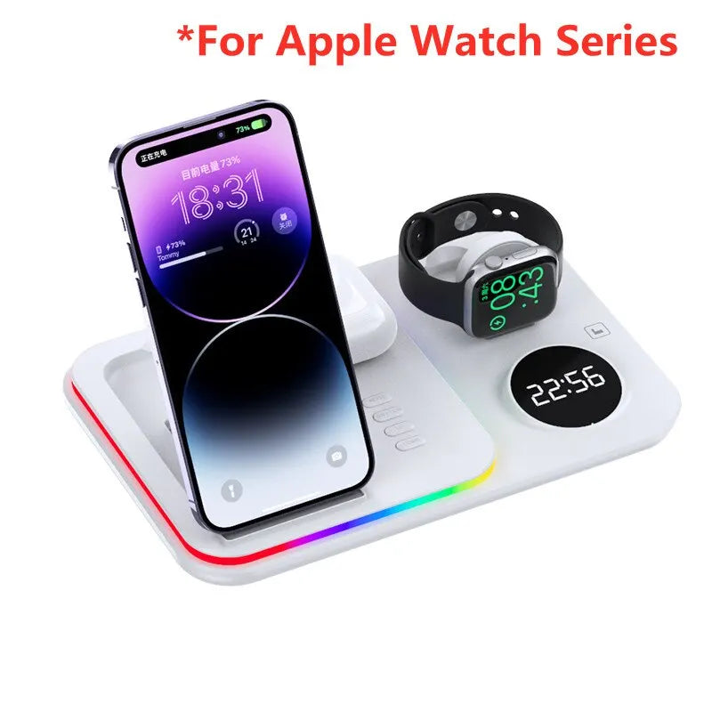 30W 5 In 1 Wireless Charger Stand Light Alarm Clock Fast Charging Station Dock For iPhone 14 13 12 IWatch Samsung Galaxy Watch For Apple watch