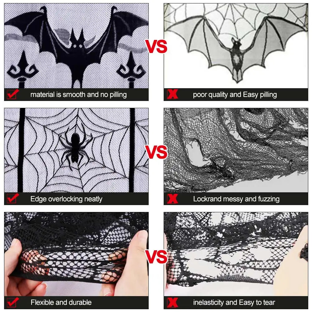 OurWarm Halloween Bat Spider Curtains for Black Doorway Decoration Sheer Lace Window Drapes Party Festival Supplies Home Decor