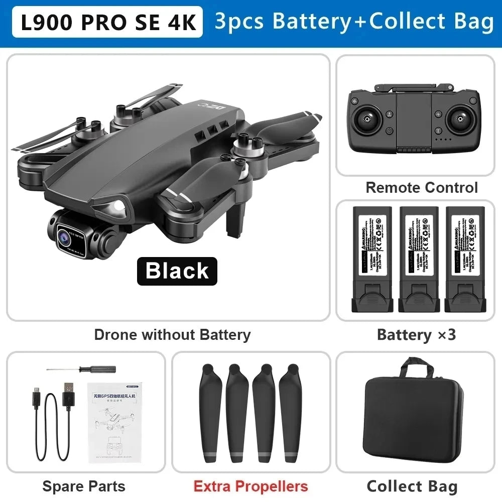 L900 Pro SE MAX GPS Drone 4K Professional Dual HD Camera 5G FPV 360° Obstacle Avoidance Brushless Motor Rc Quadcopter Dron Toys L900 Pro SE 3B Bag CHINA