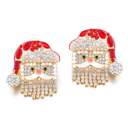 Santa Claus Stud Earrings Inlaid Crystal Zircon Luxury Christmas Jewelry for Women Girls Aesthetic Gifts A3-E284