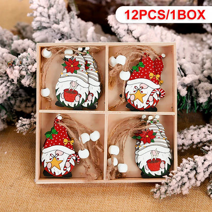 Wooden Christmas Pendant Merry Christmas Decoration for Home 2023 Navidad Xmas Tree Hanging Ornaments Kids Gifts New Year 2024 12pcs-L