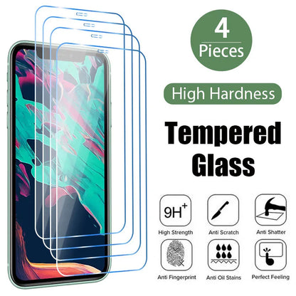 4PCS Tempered Glass for iPhone 13 12 11 Pro Max Mini Screen Protector for iPhone 14 Pro Max 7 8 6 6S Plus SE 2020 X XR Xs Glass 4PCS Tempered Glass