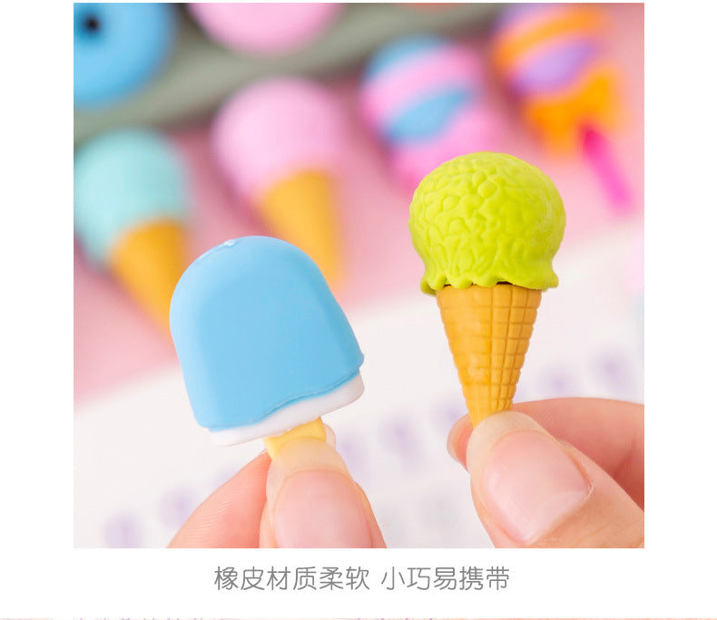 4pcs Yummy Icecream Erasers Set Mini Lollipop Dessert Popsicle Donuts Rubber Pencil Eraser for Kids Gift School Student Award