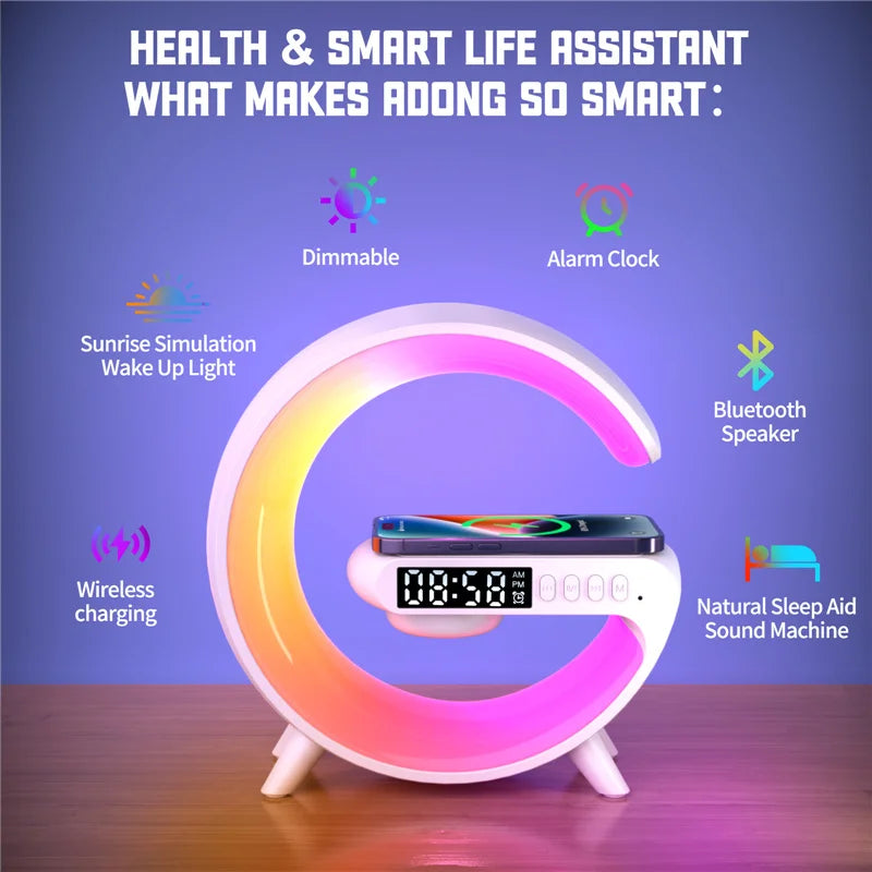 Mini Multifunction Wireless Charger Pad Stand Speaker TF RGB Night Light Fast Charging Station for iPhone Samsung Xiaomi Huawei