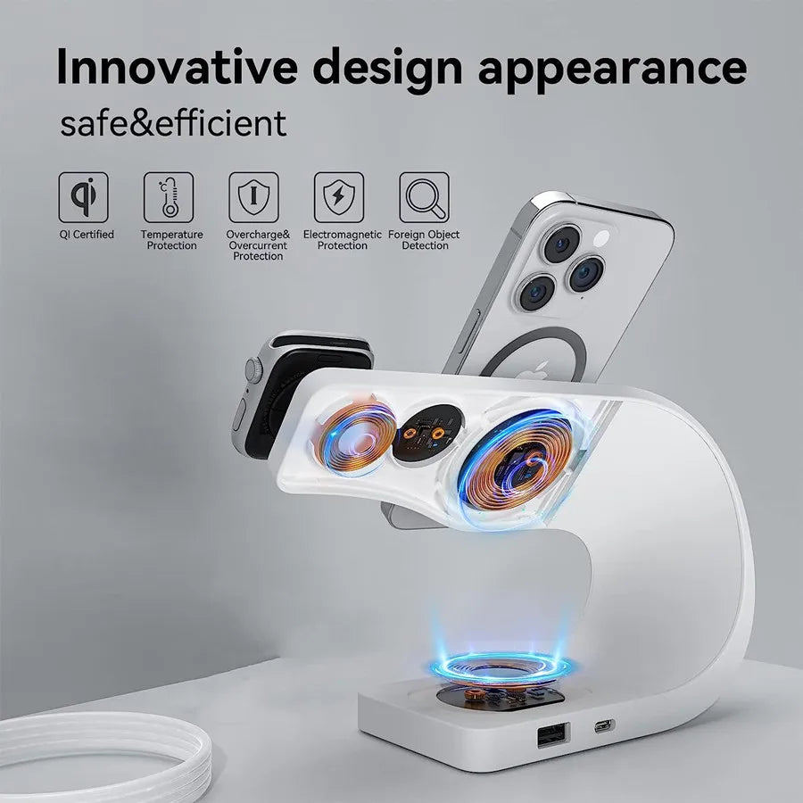 Magnetic Wireless Charger Stand 15W Induction Usb Chargers Quick Fast Charging Dock Station For iPhone 14 13 12 IWatch Airpods