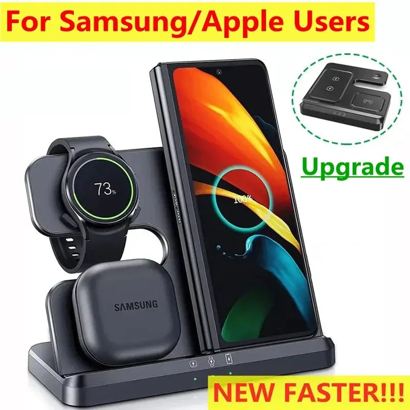 3 In 1 Wireless Charger Stand Pad For iPhone 15 14 13 Samsung S22 S21 Galaxy Watch 5 4 3 Active Buds Fast Charging Dock Station