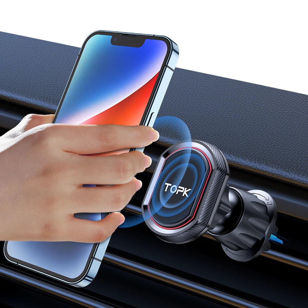 TOPK Magnetic Car Phone Holder 2-IN-1 Handsfree Stand Phone Mount for Dashboard & Air Vent for iPhone Samsung Android