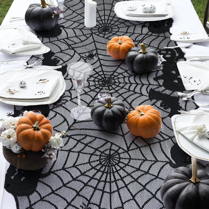 Ourwarm Halloween Party Black Lace Spiderweb Fireplace Mantle Scarf Table Cloth Horror Props Halloween Party Favor Decoration