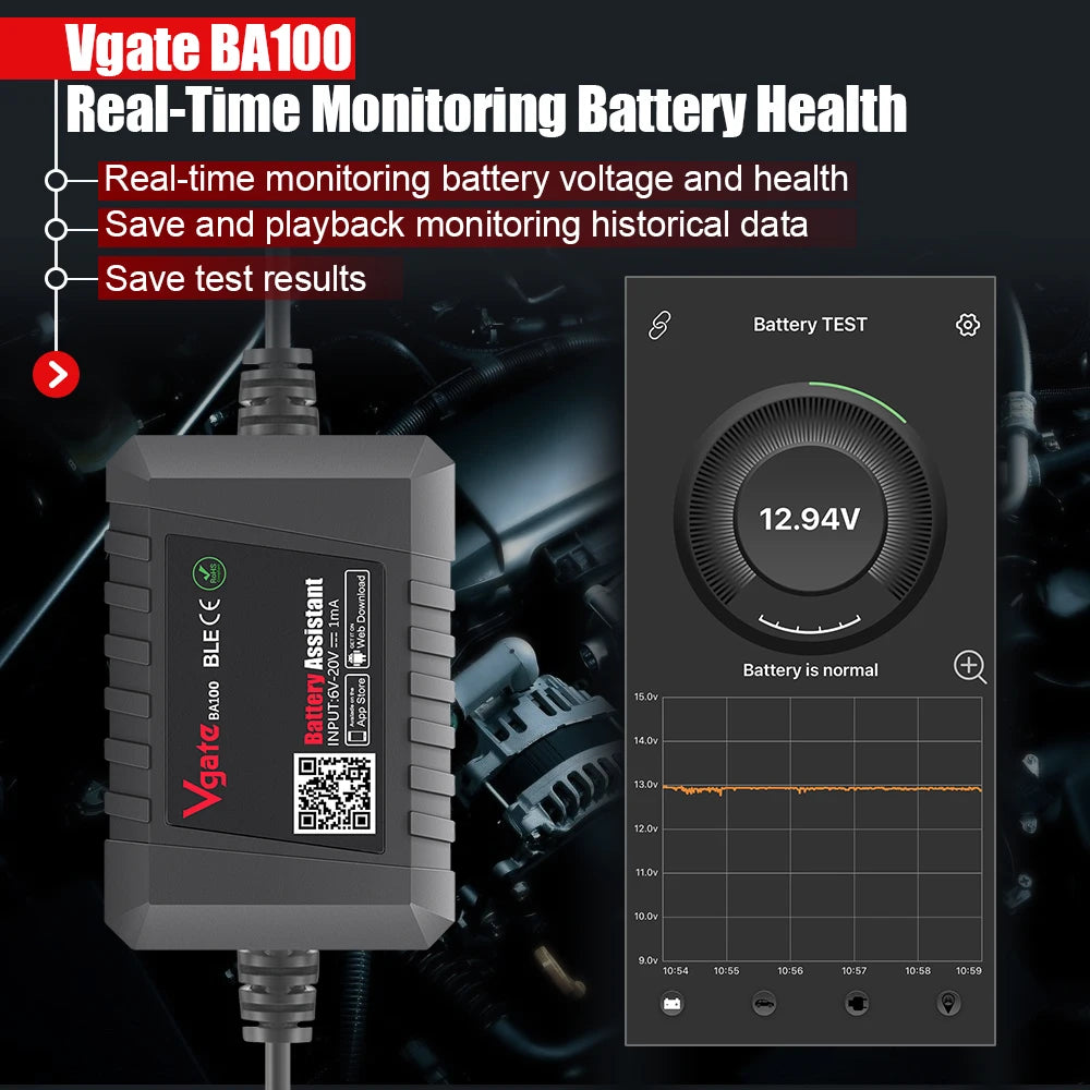 New Vgate BA100 Car Battery Tester Battery Assistant BlueTooth 4.0 Wireless Diagnositic Analyzer Monitor for Android & iOS