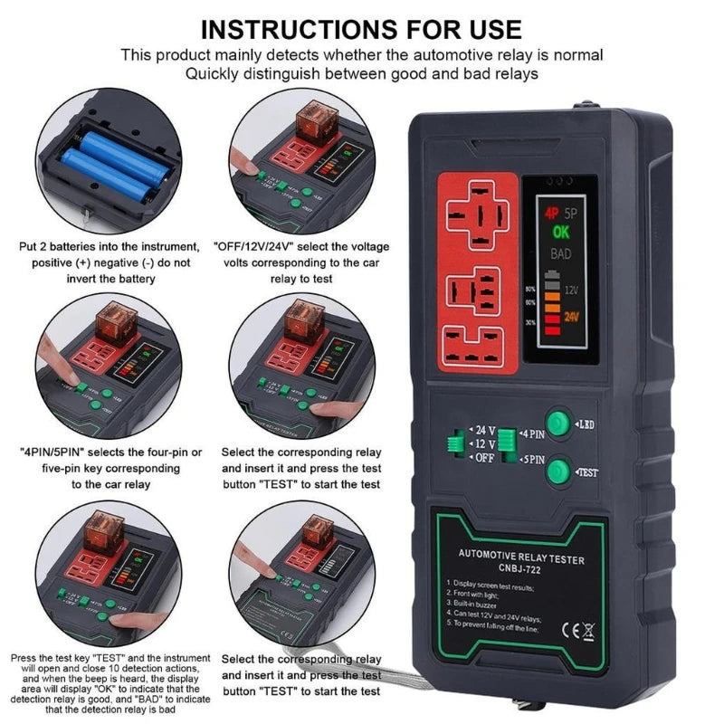 NEW Car Relay Tester 24V 12V Electronic Automotive-Universal Motorcycles Battery Checker Alternator-Analyzer Diagnostic Tool