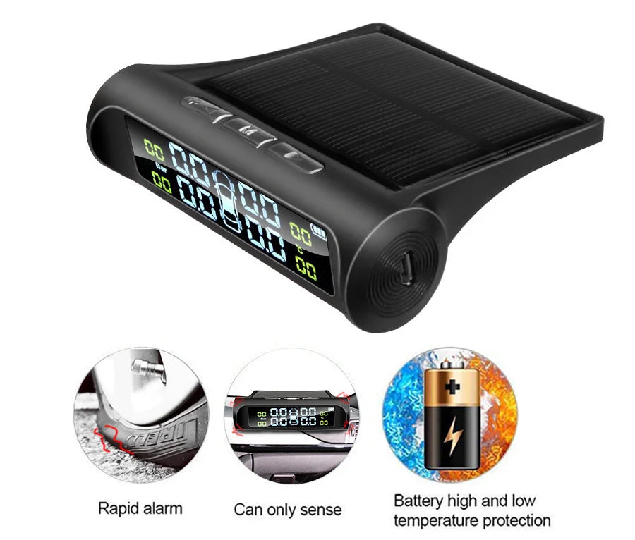 Solar Power TPMS Car Tire Pressure Alarm Monitor System Auto Security Alarm Systems Tyre Pressure Temperature Warning