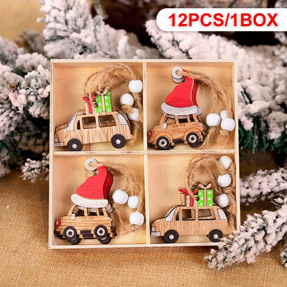 Wooden Christmas Pendant Merry Christmas Decoration for Home 2023 Navidad Xmas Tree Hanging Ornaments Kids Gifts New Year 2024 12pcs-O