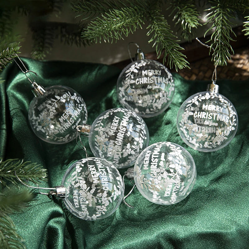 6Pcs/box 6cm Transparent Painting Christmas Ball New Year Xmas Tree Ornaments Decoration for Home 2023 Noel Navidad Gifts Style2 6cm