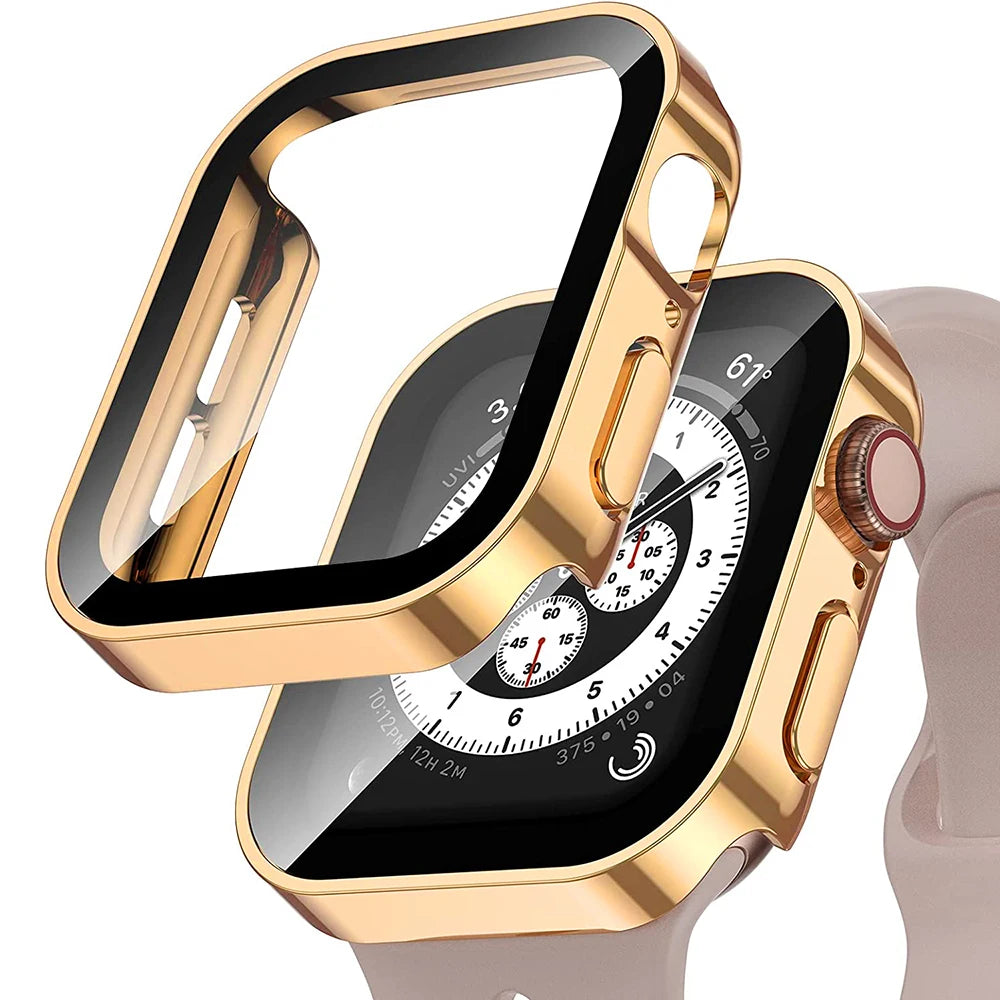 Waterproof Case for Apple Watch 7 8 45mm 41mm 44mm 40mm Screen Protector Cover Straight Edge Bumper iWatch 4 5 SE 6 Accessories Rose Gold