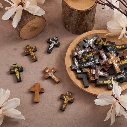 100Pcs Wooden Cross Pendants Printed Wood Charms For Easter Jewelry Bracelet Necklace Making Findings Mxied Color