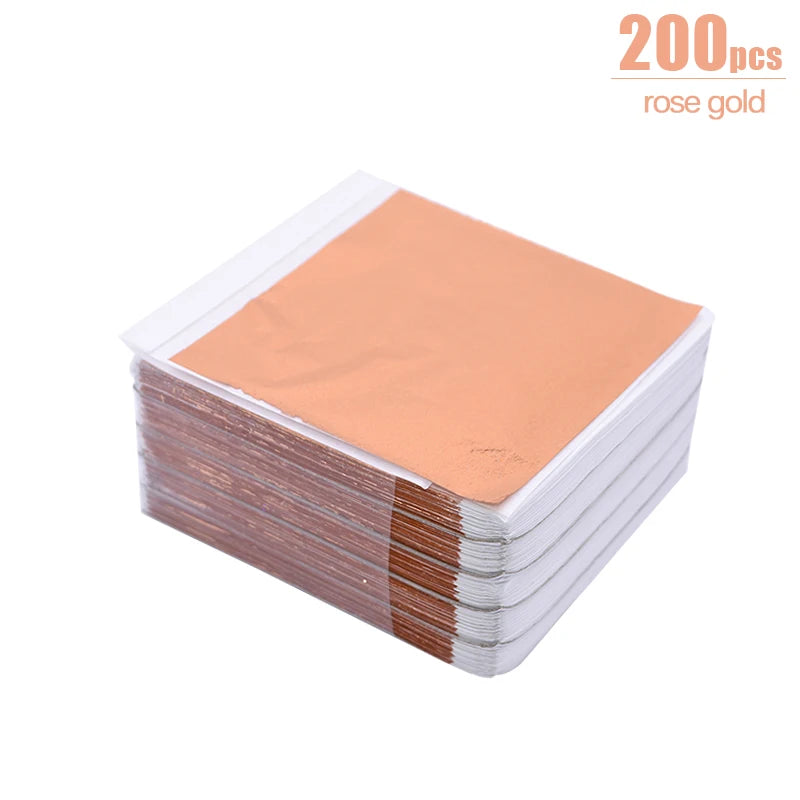 100/200 Sheets Imitation Gold Silver Foil Paper Leaf Gilding DIY Art Craft Paper Birthday Party Wedding Cake Dessert Decorations 200pcs rose gold