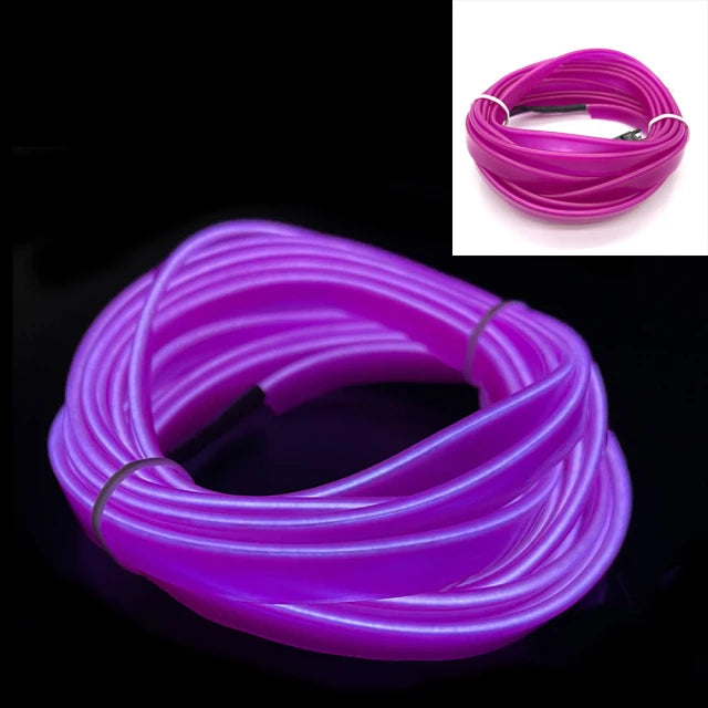 Car LED Strip EL Wire Rope Tube USB Switch Cigarette Car Ambient Light Neon Light Garland Decoration Flexible Led Tube Auto Led Purple Strip