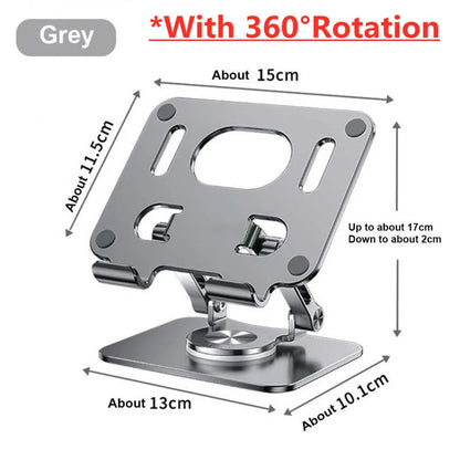 360 Tablet Desk Mobile Phone Holder Stand Adjustable Aluminum Alloy Desktop Lazy Bracket Foldable For iPhone iPad Laptop Samsung Black Style 2