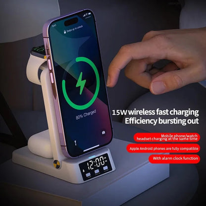 15W 4 In 1 Wireless Charger Stand For iPhone 15 14 13 12 X Samsung Galaxy S22 S21 Apple Watch Airpods Fast Charging Dock Station