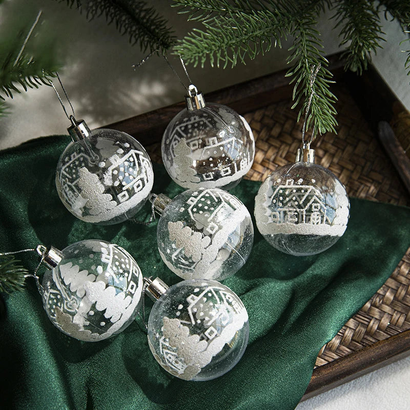 6Pcs/box 6cm Transparent Painting Christmas Ball New Year Xmas Tree Ornaments Decoration for Home 2023 Noel Navidad Gifts Style1 6cm